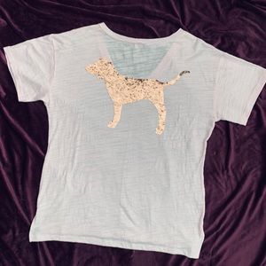 VS Pink V neck with rose gold sequin dog